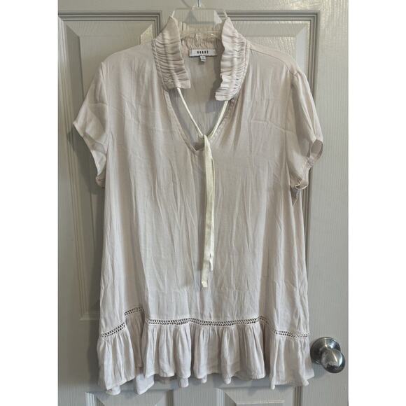 Anthropologie RO & DE Blouse Small‎ Beige Ruffle Collar Lace Hem Boho Style - Picture 1 of 6